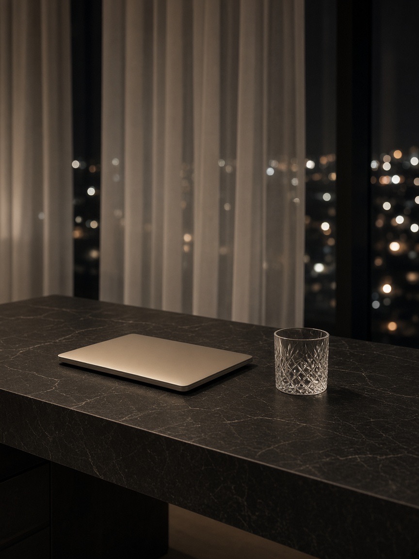 Quiet night workspace during an online Batman Consulting engagement